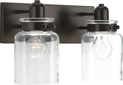 Progress Lighting P300046-020 Calhoun Collection Clear Glass Farmhouse Bath Vanity Light, 2-Light, Antique Bronze
