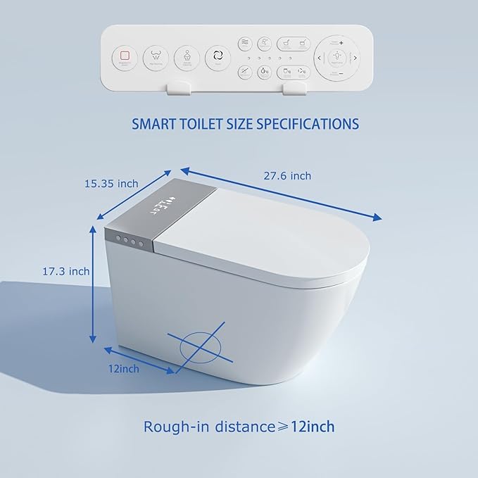BONSAM Modern Smart Toilet for Seniors & Families, One Piece Tankless Bidet Toilet with Auto Open/Close Lid, Foam Shield, Heated Seat, Foot Kick Flush, Warm Water Wash, LED Night Light, Remote Control