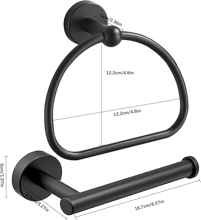 Leyden Matte Black Toilet Paper Holder and Hand Towel Holder, 2 Pieces Bathroom Hardware Accessories Set, SUS304 Stainless Steel Sturdy Wall Mount Toilet Paper Roll Holder and Towel Rack