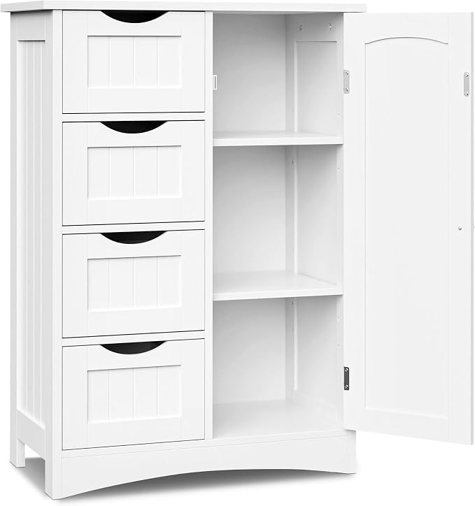 SUPER DEAL Bathroom Storage Cabinet with 4 Drawers and 1 Cupboard, Entryway Home Decor Furniture Towels Storage Organizer Unit, White