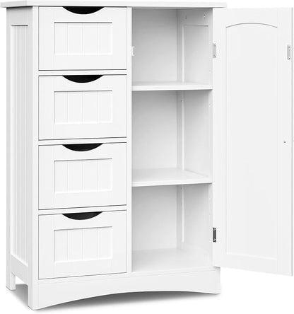 SUPER DEAL Bathroom Storage Cabinet with 4 Drawers and 1 Cupboard, Entryway Home Decor Furniture Towels Storage Organizer Unit, White