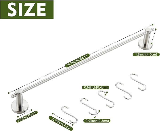 22 Inch Bathroom Towel Rack with 5 Hooks for Hanging Items Wall Mounted Hangers for Kitchen Bathroom and Bedroom Wall (Brushed) YIGUANXIN