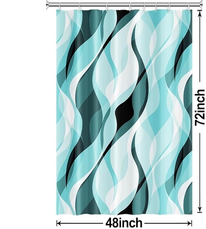 Teal Shower Curtain, Abstract Turquoise and Grey Striped Shower Curtain Set for Bathroom Waterproof Shower Curtain with Hooks, 48x72 Inch
