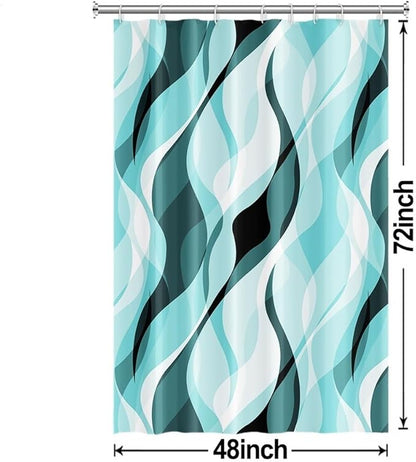 Teal Shower Curtain, Abstract Turquoise and Grey Striped Shower Curtain Set for Bathroom Waterproof Shower Curtain with Hooks, 48x72 Inch