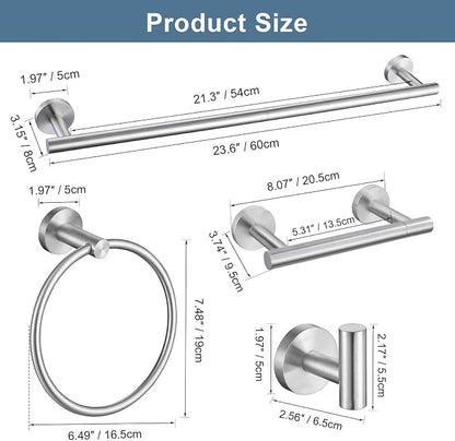 Brushed Nickel Bathroom Hardware Accessories Set, 5 Pieces Round Towel Bar Set Toilet Paper Holder Towel Rail Set for Bathroom Stainless Steel Wall Mounted Bathroom Set,23.6 in