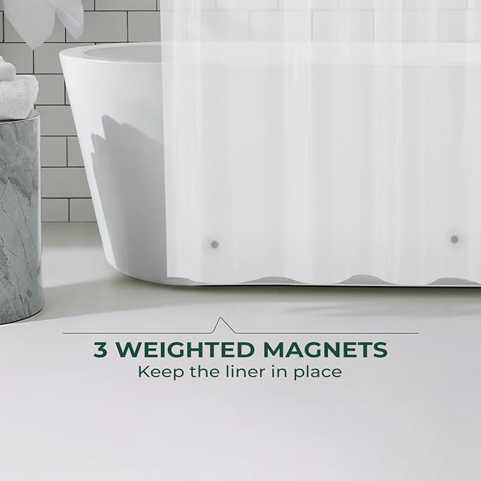 Shower Curtain Liner with Side Suction Cups, Premium PEVA Plastic Shower Liner with 3 Magnets, Waterproof Bathroom Curtain, 72 x 72, Frosted