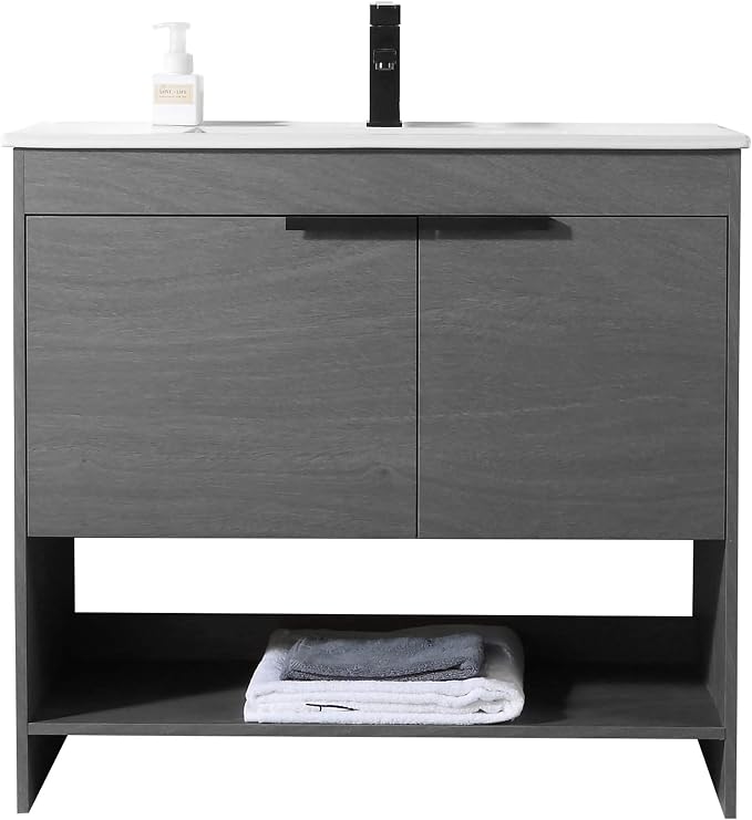 Phoenix 36 Inch Bathroom Vanity with Sink – Modern Design, Soft-Close Doors, Storage Drawers, Durable Build – Classic Grey Vanity for Small Bathrooms (Full Assembly Required)