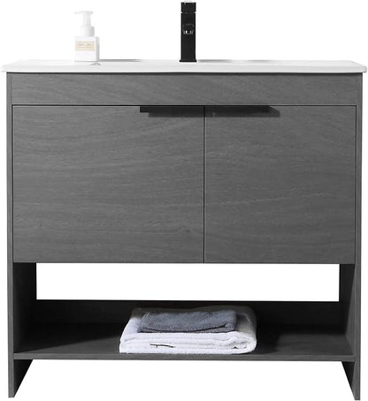 Phoenix 36 Inch Bathroom Vanity with Sink – Modern Design, Soft-Close Doors, Storage Drawers, Durable Build – Classic Grey Vanity for Small Bathrooms (Full Assembly Required)