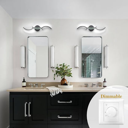 EDISLIVE Modern Wave LED Vanity Light Dimmable Modern Led Vanity Light Fixtures Linear Wall Sconce with Acrylic Strip Shade，24 in LED Vanity Lights for Bathroom Bedroom Makeup Living Room, Black