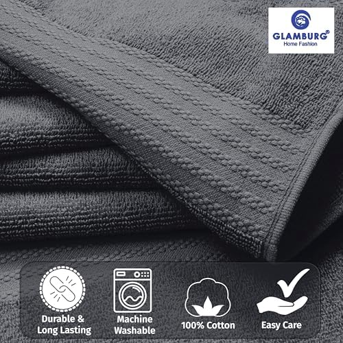 GLAMBURG Premium Cotton Oversized 2 Pack Bath Sheet 35x70-100% Pure Cotton - Ideal for Everyday use - Ultra Soft & Highly Absorbent - Machine Washable - Charcoal