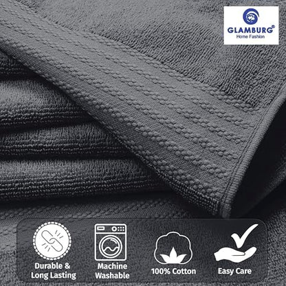GLAMBURG Premium Cotton Oversized 2 Pack Bath Sheet 35x70-100% Pure Cotton - Ideal for Everyday use - Ultra Soft & Highly Absorbent - Machine Washable - Charcoal