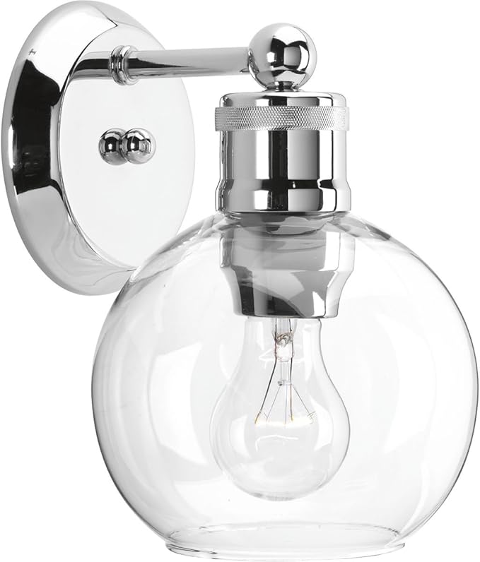Progress Lighting Hansford Collection 1-Light Clear Glass Coastal Bath Vanity Light Polished Nickel