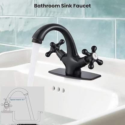 gotonovo Bathroom Sink Faucet Single Hole Double Cross Handle Knobs Lavatory Vessel Sink Mixer Tap Bathroom Faucet with Pop up Drain and Deck Cover Plate Oil Rubbed Bronze