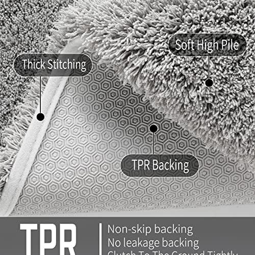 Yimobra Fluffy Plush Bath Rug, Super Shaggy Soft Comfortable Non Slip, Water Absorbent Microfiber Bath Mat, Dries Quickly, Machine Washable Thick Bathroom Rugs for Shower, 47" X 24", Pure Gray