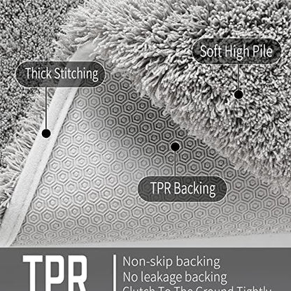 Yimobra Fluffy Plush Bath Rug, Super Shaggy Soft Comfortable Non Slip, Water Absorbent Microfiber Bath Mat, Dries Quickly, Machine Washable Thick Bathroom Rugs for Shower, 47" X 24", Pure Gray