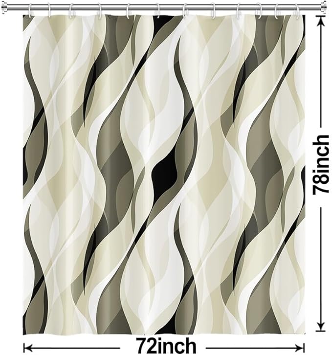 Light Green Shower Curtain, Modern Abstract Green and Grey Striped Shower Curtain Set for Bathroom Waterproof Shower Curtain with Hooks, 72x78 Inch