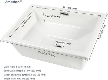 20.5" x 14.4" Self-rimming Bathroom Sink Undermount or Drop-in Ceramic Vanity Basin with Overflow (OB-15)