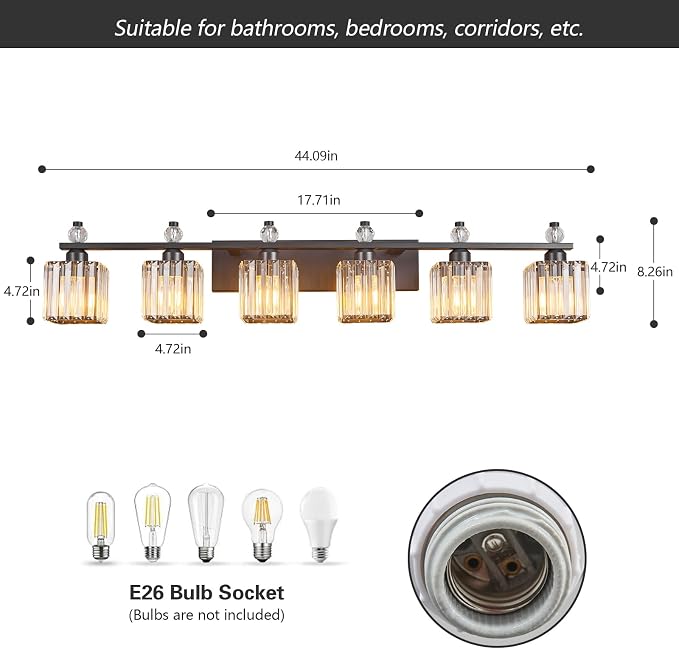 Vanity Lights 6-Light Modern Crystal Vanity Light Sand Black Bathroom Light Fixtures Over Mirror Crystal Bathroom Vanity Lighting Fixtures