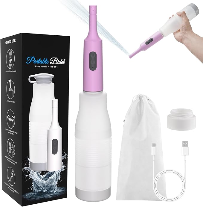 Hibbent Portable Bidet for Travel, High Pressure Electric Handheld Bidet Sprayer, 350-550ML Expandable Bottle for Personal Hygiene, USB-C Rechargeable Waterproof, Travel Sprayer for Women & Men, Pink