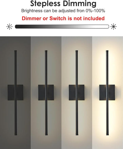 24.4 Inch Hardwired Wall Sconces Set of Two, 3000K Warm White Dimmable Modern Wall Sconces, 350° Rotate LED Light Fixtures Wall Lamp for Bathroom Living Room Bedroom Bedside, Black