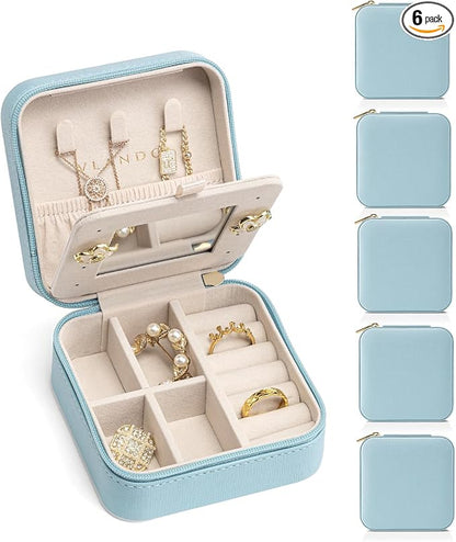 VLANDO Travel Jewelry Case with Mirror, Storage 3 Pairs of Stud Earrings | Necklace Hook for Anti-tangle, Removable Dividers, Waterproof PU Leather,Portable Storage for Rings, Necklace Gifts for Women