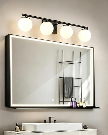 Bathroom Vanity Light Brushed Black 4T Wall Sconce for Mirror | Modern fixture Glass Shade brightness, Elivers even brightness. Sturdy metal resists rust. Dresser Bathroom over Mirror