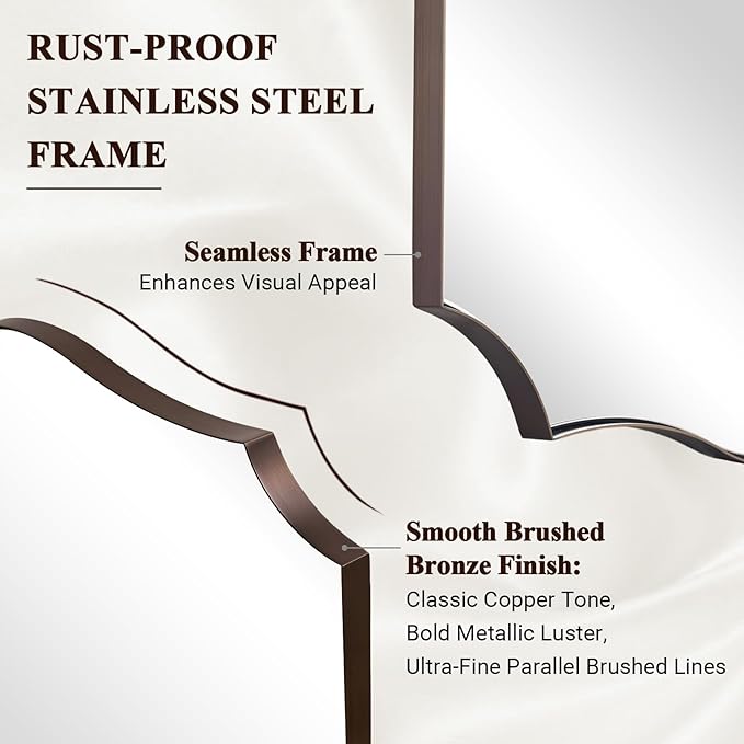 ANDY STAR 30x40 Inch Bronze Mirror, Large Bathroom Mirror with Anti-Rust Stainless Steel Metal Frame, Unique Rectangle Mirror, Stunning Curved Design Ideal for Home Remodel