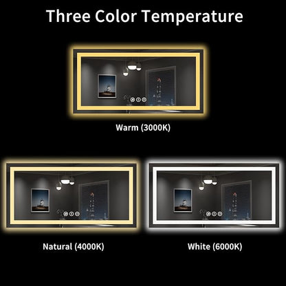 LOAAO 55"X30" LED Bathroom Mirror with Lights, UL Listed | Anti-Fog, Dimmable, 3 Color Temperature, Backlit + Front Lit, Memory Function, Tempered Glass