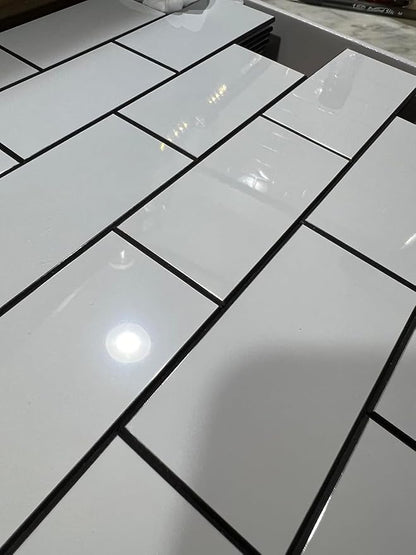 STICKGOO Peel and Stick Backsplash on Subway Tile, Polished White | 10 Sheets Aluminium Composite Self Adhesive Tiles, Faux Ceramic Look, Waterproof, Stick on Tiles for Vanities, Kitchen