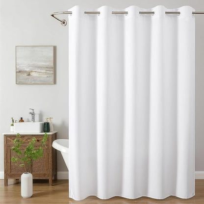 eachope No Hooks & No Liner Needed Fabric Shower Curtain,71" Wx74 L,White | Linen Texture,100% Waterproof TPU Laminated Layer,Bottom Magnets,Machine Washable,Hotel Style Bathroom Curtain For Shower,Tub
