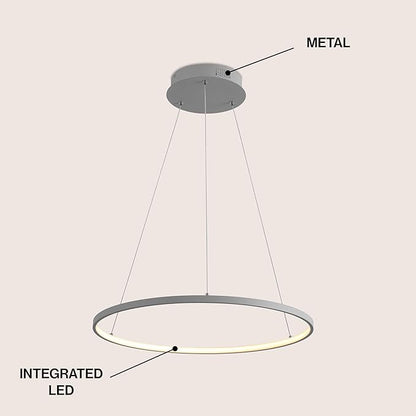 JONATHAN Y 23.75" Gray Modern Integrated LED Pendant Light, Dimmable Round Hoop Chandelier for Kitchen Island, Dining Room, Adjustable Height Metal Hanging Light (JYL7203E)