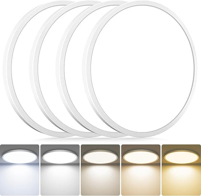hepside 4Pack LED Flush Mount Ceiling Light Fixture, 13Inch 24W, Dimmable&3000K/3500K/4000K/5000K/6500K Adjustable Low Profile Ceiling Lights, Round Flat Ceiling Light for Kitchen,Hallway-White