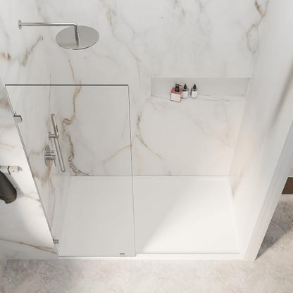 30" W x 72" H Fixed Single Shower Glass Panel, Chrome Finish | 3/8" 10mm Frameless for Walk in Shower with Clear Tempered Glass Explosion-Proof Film for Bathroom, Silver