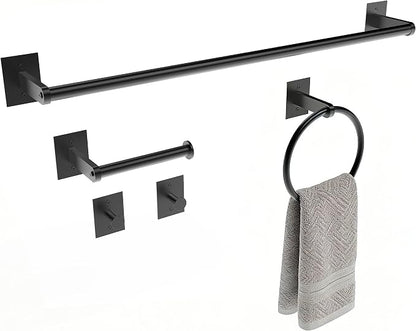 Matte Black Bathroom Accessories Set, 5 Pieces Bathroom Hardware Set, 24 inch Towel Bar, Towel Racks for Bathroom, Robe Towel Hooks, Toilet Paper Holder Wall Mounted