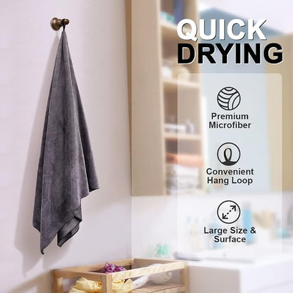 Orighty Bath Towels, Soft Feel Bath Towel, 4 Pack (27'' x 54'') | Highly Absorbent, Quick Drying Microfiber Towels for Body, Sport, Yoga, SPA, Fitness, Bathroom - Dark Grey