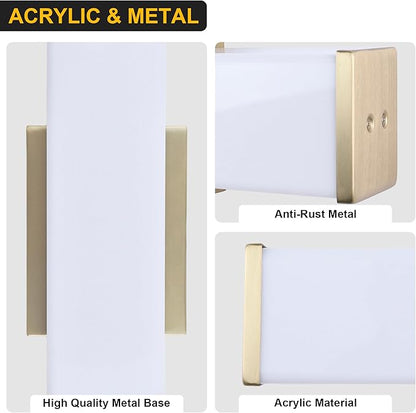 Kalium 16in Modern Wall Sconces, Dimmable Bathroom Vanity Lights, 3000K Warm White LED Indoor Sconces Lighting for Bathroom, Stairs, Living Room, Bedroom. Hardwired.