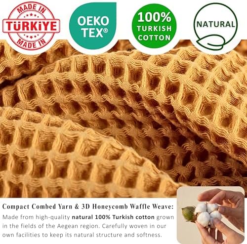 PÜSKÜL Natural 100% Turkish Cotton Waffle Towels Set of 4-Piece, Mustard Y.