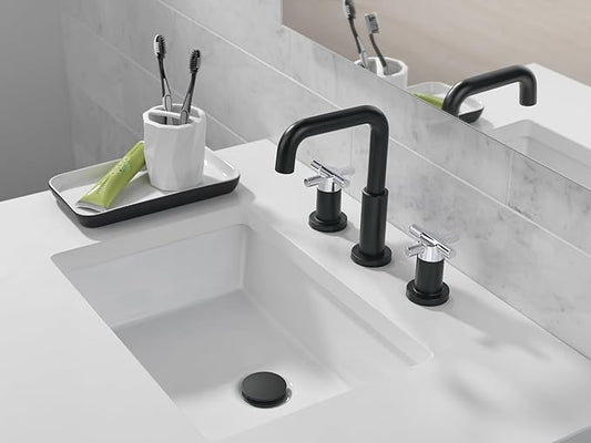 Delta Nicoli Matte Black/Chrome Bathroom Faucet 3 Hole, 8 Inch Widespread Bathroom Sink Faucet for Vanity, Push-Pop Drain Assembly, Matte Black/Chrome 35894LF-CS