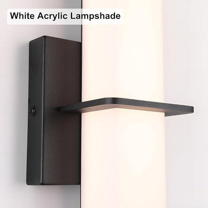 15.7inches Modern Led Wall Sconces,18W 3000K 1200Lumen Bathroom Vanity Wall Lights with White Acrylic Lampshade,Indoor Hardwired Wall Lamp for Bedroom Living Room(Black,2-Pack)