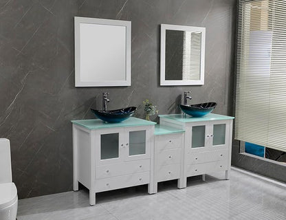 76" Freestanding Wooden Modern Bathroom Vanity with Double Vessel Sink Set Bathroom Mirror Included