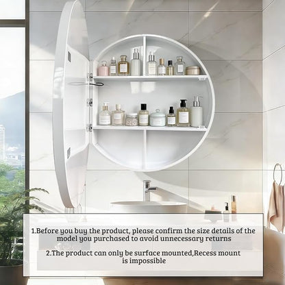 Round Medicine Cabinet with Light,3 Color Temperature,Dimmer,Defogger,32inch,White