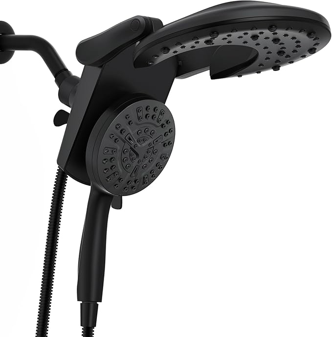 Foldable Rainfall Shower Head 9 Spray Settings/Modes Handheld Showerheads | High Pressure Shower Heads with Handheld Spray Combo, Built-in Magnetic Docking, Power Jets, Stainless Steel Shower Hose