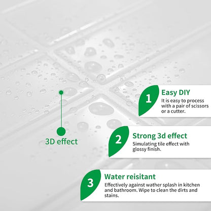 LONGKING 10-Sheet Bright White Peel and Stick Backsplash for Kitchen Wall, Kitchen Backsplash Wall Tile, Waterproof Back Splash Stick on Tiles for Bathroom | Peel and stick backsplash, self-adhesive wall tile, Bright White, waterproof, kitchen bathroom...