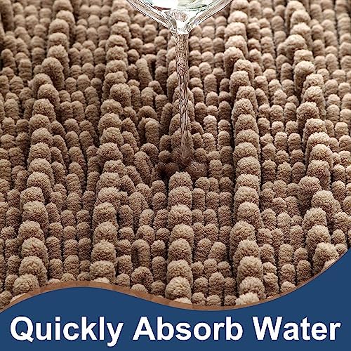 Luxury Polyester Taupe Bathroom Rugs Sets 2 Piece, Thickened Hot Melt Rubber Bottom Bath Mats for Bathroom Non Slip, Bath Rugs Quick Dry Machine Washable for Shower Mat (32"x20"+17"x24")