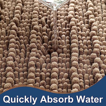 Luxury Polyester Taupe Bathroom Rugs Sets 2 Piece, Thickened Hot Melt Rubber Bottom Bath Mats for Bathroom Non Slip, Bath Rugs Quick Dry Machine Washable for Shower Mat (32"x20"+17"x24")