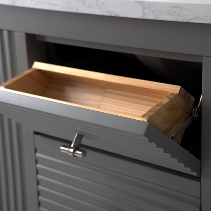 Vanity Art 60 inch Bathroom Vanity with Single Sink & Ceramic Top, Vanity Cabinet with Soft-Closing Door, Solid Wood Frame, Linear Pattern, Cashmere Gray, VA9160-SG-MB,Matte Black Handles