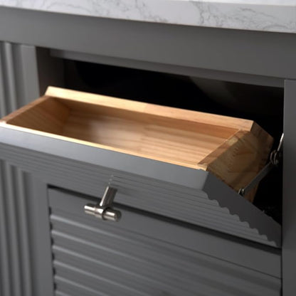Vanity Art 60 inch Bathroom Vanity with Single Sink & Ceramic Top, Vanity Cabinet with Soft-Closing Door, Solid Wood Frame, Linear Pattern, Cashmere Gray, VA9160-SG-MB,Matte Black Handles