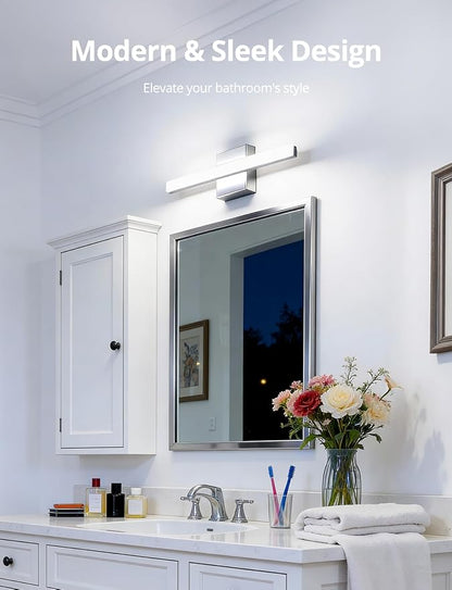 Modern Bathroom Light Fixtures Over Mirror, Vanity Wall Lamp Chrome | Small 16 Inch, Gentle Shadow Free, Linear Sconce Bar, for Makeup, Minimalist, IP44 Rustproof, 6000K Cool White, 2 Pack