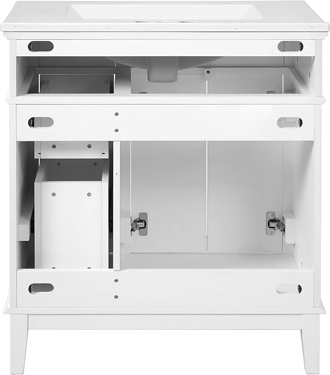 Favfurish 30" Bathroom Vanity with Ceramic Sink, Modern Storage Cabinet with Soft-Close Doors,Deep Drawer & Standard Drawer, Stylish Bath Vanity for Small Bathroom,Easy Assembly,White