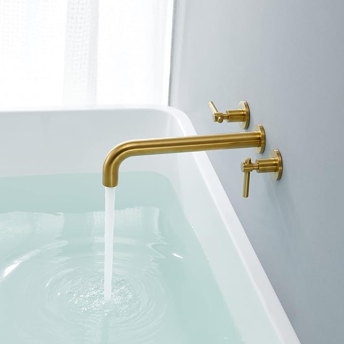 Wall Mount Tub Filler Brushed Gold Tub Faucet Brass Bathroom Bathtub Faucets with 2 Handles